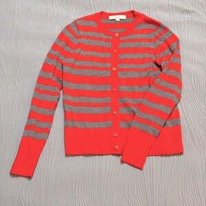 Loft women’s striped cardigan in grey and orange stripes, size small